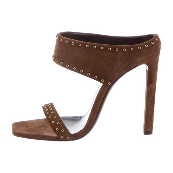 Saint Laurent Suede Studded Slides - Picture 3 of 5